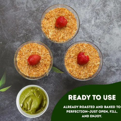 Vista 2 de Masa Kataifi en tiras tostada a granel 1.1 lb (0.5 kg) Masa horneada y seca para barra de chocolate Knafeh de Dubái, crujiente Kunafa Postres