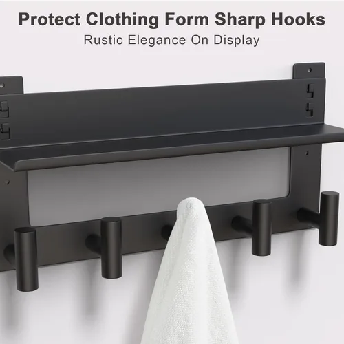 Vista 8 de VAEHOLD Perchero de pared con ganchos de pared con ganchos de pared superior e inferior doble estante de entrada con 5 ganchos de acero inoxidable