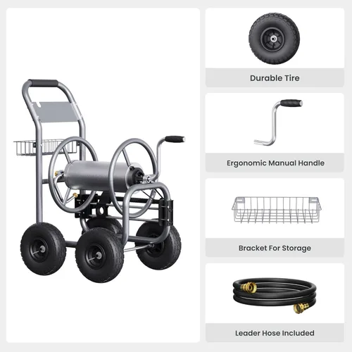Vista 9 de Giraffe Tools Carrete de manguera de jardín, carrito con ruedas resistente, carretes de manguera industriales para exteriores, 250 pies de capacidad