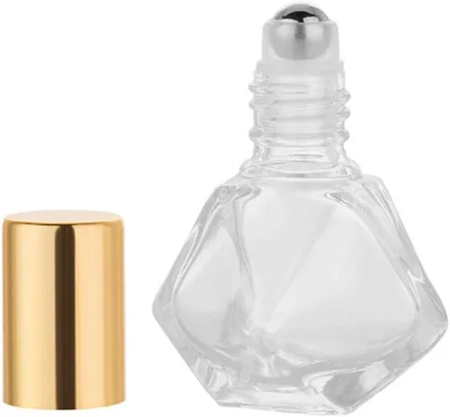 Vista 5 de ConStore 10 mini botellas de rodillo de vidrio transparente poligonal portátil, 0.3 fl oz/0.27 onzas, botella de aceite esencial de viaje con bola