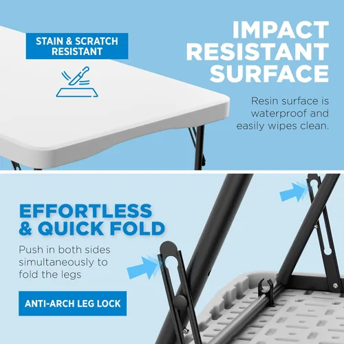 Vista 3 de Sorfey Mesa plegable de 4 pies x 24 pulgadas, ajustable a 4 alturas, plástico blanco