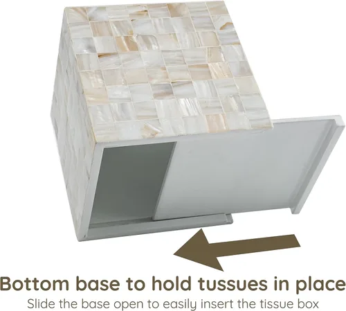 Vista 3 de CLAYNIX Funda para Caja de Paños - Soporte para Caja de Paños con Incrustación de Mosaico de Nácar Madre Perla - Funda para Caja de Paños Cuadrada