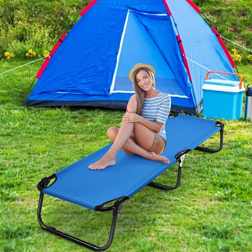 Vista 3 de COSTWAY Cama de camping plegable al aire libre portátil militar cuna dormir senderismo viaje azul