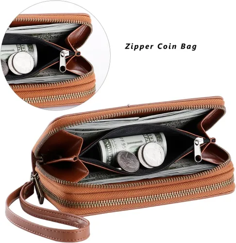 Vista 3 de HAWEE - Cartera para teléfono celular, con dos cierres y correa larga extraíble para la muñeca, para mujer