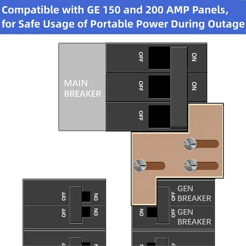 Vista 2 de Kit de enclavamiento para generador compatible con General Electric GE 150 o 200 amperios interruptor principal, espacio de 1 1/4 pulgadas entre
