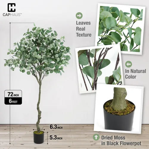 Vista 6 de Fencer Wire Árbol de eucalipto artificial de 6 pies, 72 pulgadas, plantas artificiales naturales grandes para interiores y exteriores, decoración