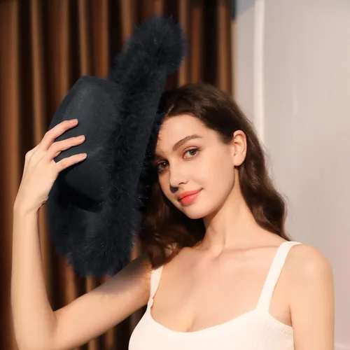 Vista 6 de Amybasic Sombrero de vaquera Boa de plumas rosa para niñas o mujeres para despedida de soltera, fiesta temática de vaquero y cumpleaños