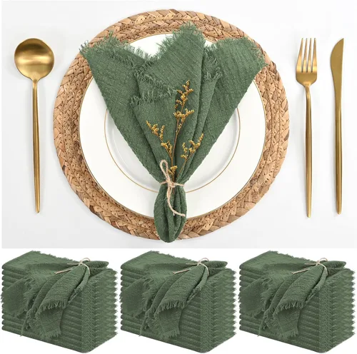 Vista 31 de Paquete de 12 servilletas de lino y algodón beige de 16 x 16 pulgadas, hechas a mano con flecos, servilletas de tela suave, lavables y rústicas