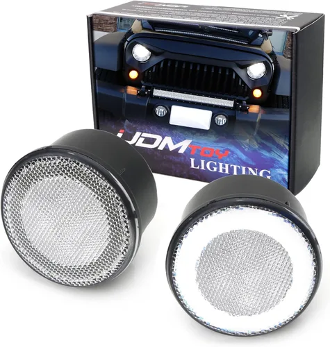 iJDMTOY Conjunto de lámpara de señal de giro LED de lente transparente para conducción/DRL compatible con Jeep Wrangler 2007-17 (anillo de halo LED