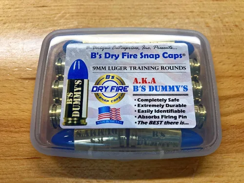 Vista 4 de B's Dry Fire Snap Caps – También conocidas como B's Dummy's – Rondas de entrenamiento simulado de Luger de 9 mm (paquete de 10 unidades)