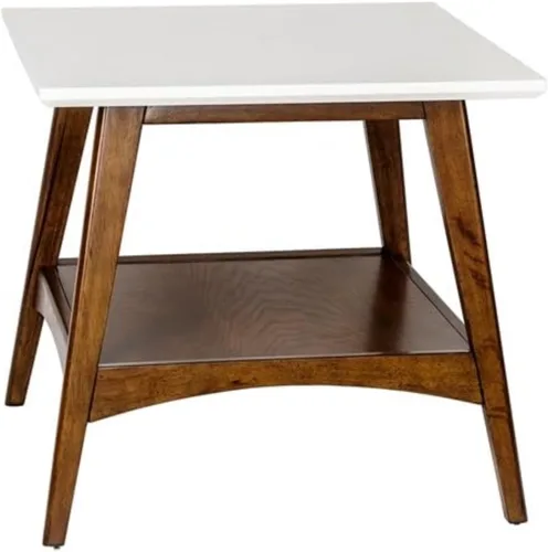 Vista 8 de Madison Park Mesa auxiliar con estante de almacenamiento, mesa rectangular para sala de estar, marco de madera maciza y patas decorativas para sala
