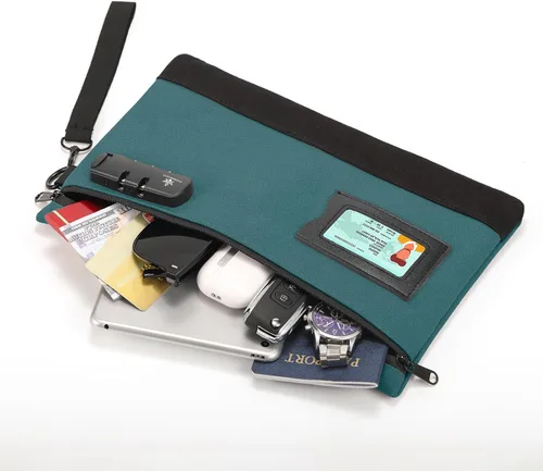 Vista 6 de KOSMCCO Bolsa de dinero con cerradura, 11.8 x 7.9 pulgadas, bolsa de lona resistente, bolsa bancaria para efectivo, pasaportes, suministros
