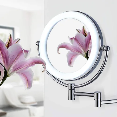 Vista 8 de Wall Mounted Lighted Vanity Mirror 8 Inch 1X/10X Magnifying Makeup Mirror Bathroom Magnifying Mirror Double Sided Swivel, Shaving Mirror Chrome