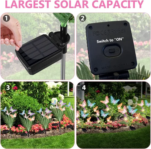 Vista 9 de Weepong Luces solares para decoración al aire libre, impermeables, luces solares de jardín con tallos brillantes, luz de flor de mariposa que cambia
