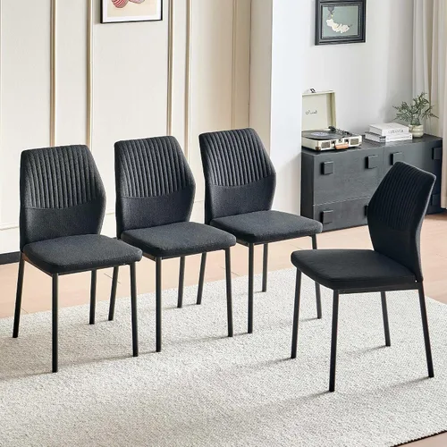Vista 25 de Juego de mesa de comedor para 4, mesa de comedor rectangular irregular de madera moderna, sillas de comedor de cuero, 4 mesas y sillas, juego de 4