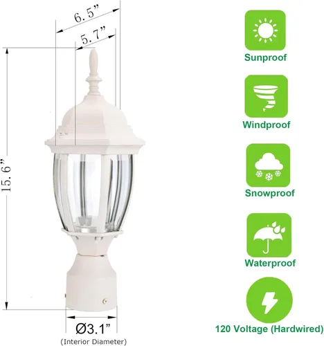 Vista 5 de LIT-PaTH Accesorio de iluminación LED para exteriores, farol de poste, 9.5 W, 800 lúmenes, blanco cálido de 3000 K, carcasa de aluminio más vidrio