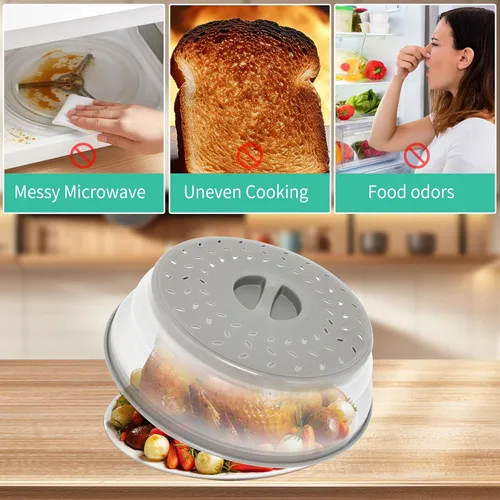 Vista 5 de Paquete de 3 fundas plegables para microondas, protector de salpicaduras, tapa de microondas ventilada para alimentos, sin BPA, TPR, apto