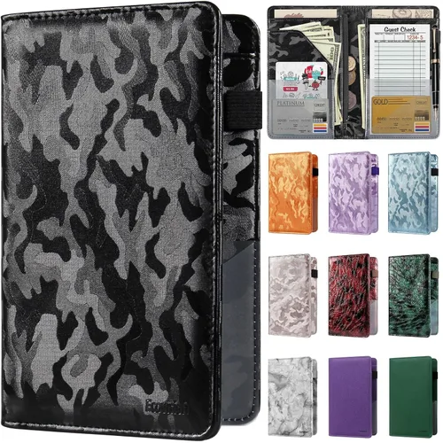 Vista 36 de EcoVision Libro de Servidor para Mesera, Organizador de Cuero para Mesero con Bolsillo con Cremallera, Libreta para Personal de Restaurante