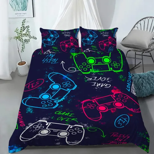 Vista 10 de AILONEN - Ropa de cama con estampado de control de videojuegos, para niños, funda de edredón, supersuave y resistente a la decoloración, 3 piezas