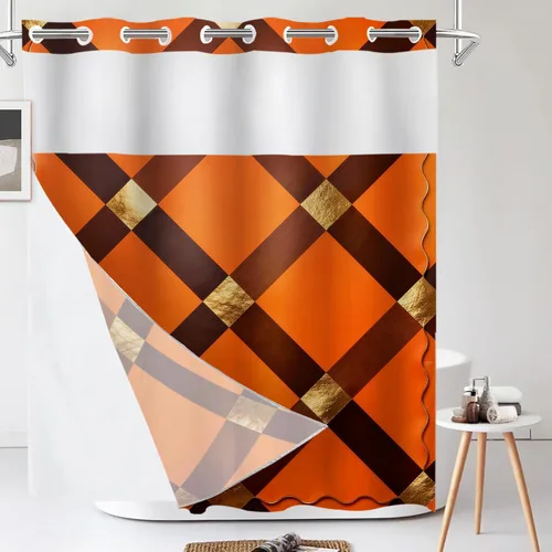 Vista 836 de Shrahala Father and Child Embracing No Hooks Shower Curtain with Snap in Liner Set, Tender Moment Captured Bathroom Décor Polyester Fiber Waterproof