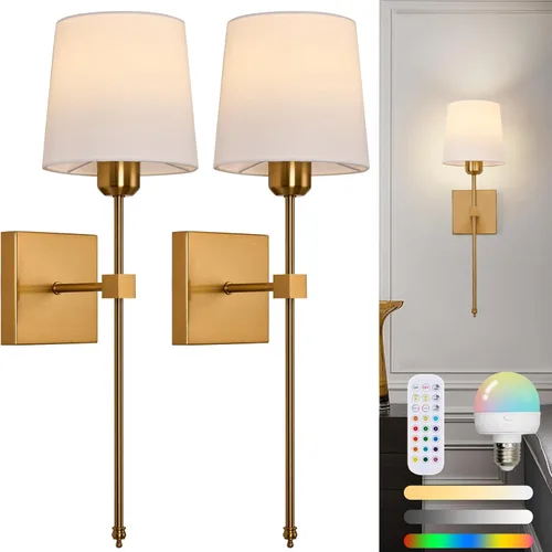 Vista 9 de Juego de 2 apliques de pared a pilas, luces de pared recargables inalámbricas negras con bombillas RGB recargables regulables, lámpara de pared