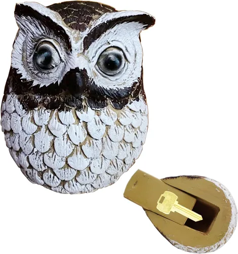 Hide a Key Outdoor Key Hiders Waterproof Key Safe Storage Lock Box for Outside Yard Garden Ornament Large Size Design House Spare Holder Owl
