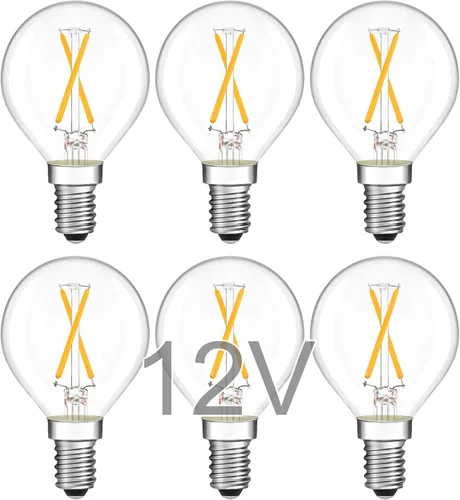 Vista 11 de Bombilla LED de 12 V, equivalente a 25 W, blanco cálido 2700 K, 2 W 200 Lm, 12-24 V CC, base de candelabro E12, bombillas de globo de bajo voltaje
