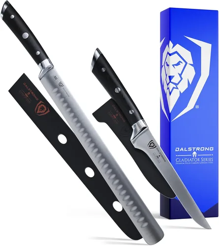 Dalstrong Juego de 2 piezas – Cuchillo de rebanar de 12 pulgadas + cuchillo de deshuesar de 6 pulgadas – Gladiator Series ELITE – Acero alemán de