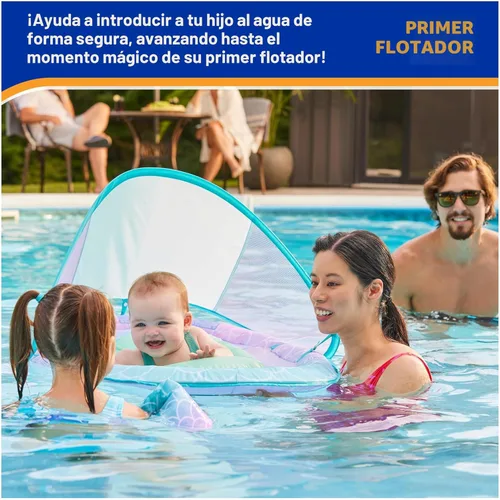 Vista 6 de SwimWays Baby Spring Float with Adjustable Canopy and UPF Sun Protection, Blue Lobster