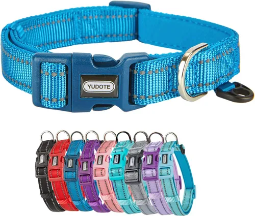 Vista 19 de Collar de nailon reflectante para perro con acolchado de neopreno transpirable, ajustable para perros grandes.