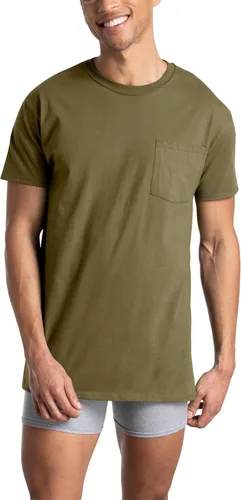 Vista 2 de Fruit of The Loom Mens Pocket Tee Undershirts, Moisture Wicking & Tag Free, Short Sleeve Pocket T-Shirts