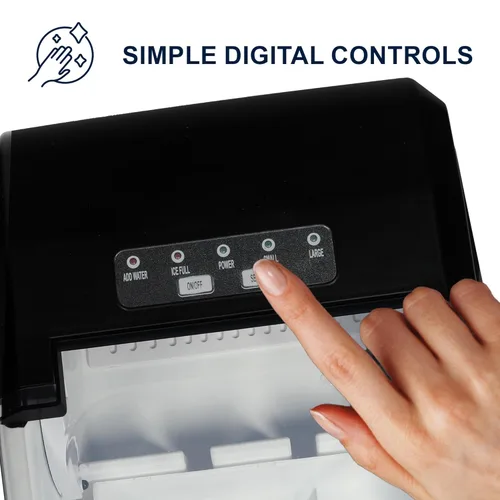 Vista 6 de Koolatron Máquina compacta para hacer hielo de encimera con controles digitales e indicadores LED, cubitos de hielo listos en 6-8 minutos, hace 26