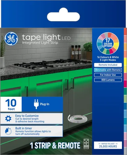 Vista 11 de GE Cinta LED que cambia de color con control remoto, no requiere aplicación o Wi-Fi, 12 pulgadas (paquete de 4)