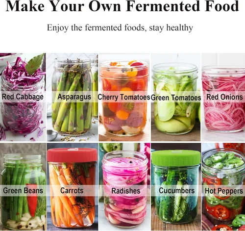 Vista 6 de Tapas de fermentación, kit de fermentación para frascos de boca ancha, juego de 6 tapas de fermentación de plástico con 6 esclusas de aire, 6 ojales