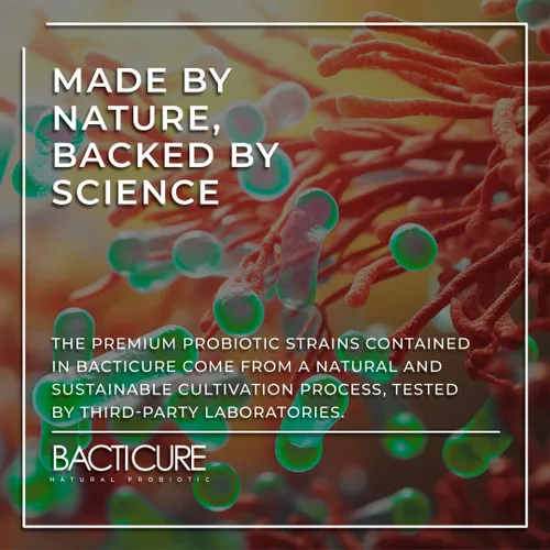 Vista 2 de Bacticure Probiotic 60 cápsulas Probióticos altos en UFC para mujeres y hombres Apoyo digestivo con prebióticos y enzimas digestivas