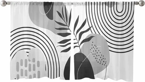 Cortinas semitransparentes abstractas bohemias de 45 pulgadas de largo para sala de estar, cortinas traslúcidas con bolsillo para barra, cortinas