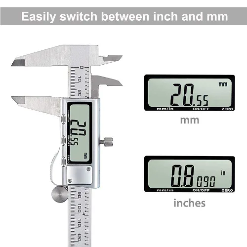 Vista 8 de Calibre digital, herramienta de medición de calibre de acero inoxidable impermeable IP54, pinza Vernier con pantalla LCD enorme, función de apagado