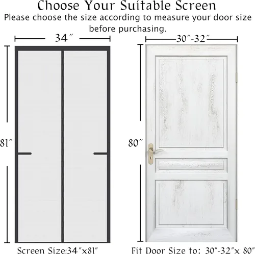 Vista 2 de Puerta mosquitera magnética mejorada con malla reforzada más gruesa de 250g/m² (7.37 oz/m²), 36 imanes más largos, cierre magnético para puerta