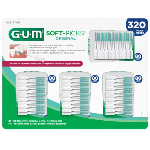 Vista 2 de GUM Soft-Picks Original, púas dentales fáciles de usar para limpieza dental y salud de las encías, cepillos interdentales desechables con estuche