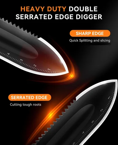 Vista 3 de SUNPOW Herramientas de excavación de pala para detector de metales, cuchillo de pala para excavadora de doble borde dentado resistente, herramientas