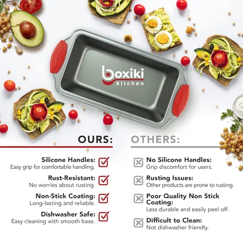 Vista 7 de Boxiki Kitchen Juego de hornear premium: molde de pan de silicona de 9 x 5 pulgadas y sartén de pan de plátano de acero antiadherente de 8.5