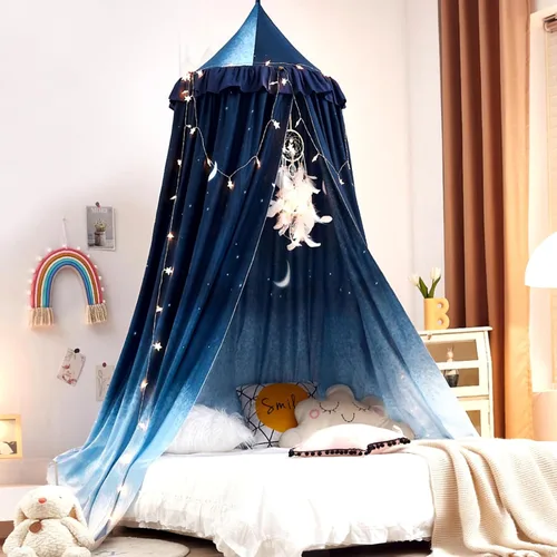 Vista 11 de Kertnic - Toldo decorativo para cama de niños, carpa de algodón suave para decoración de habitación de niñas, castillo de princesa de ensueño, Verde