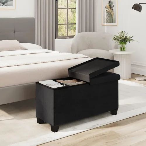 Vista 10 de Nestl Banco otomano de almacenamiento con contenedores de almacenamiento, banco de 30 pulgadas para dormitorio o sala de estar, máximo 660 libras