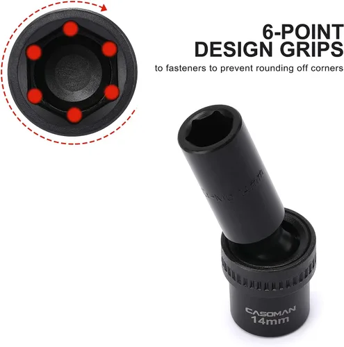 Vista 3 de CASOMAN 10 piezas de 1/2 pulgada de profundidad Juego de llaves de impacto universal métrico, 10-19mm