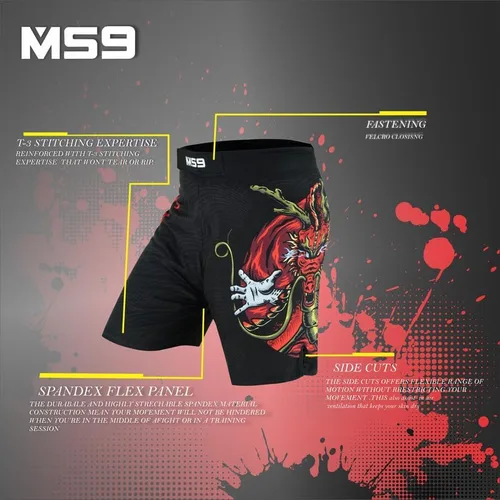 Vista 2 de MS9 Pantalones cortos de artes marciales mixtas para hombres, Grappling Kick Boxing BJJ Boxing
