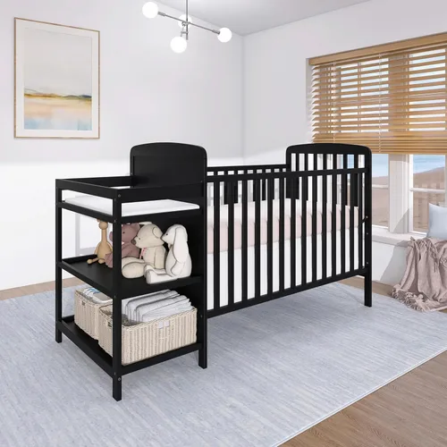 Vista 9 de Combo 2 en 1, cuna de tamaño completo y cambiador Dream On Me, paquete de de 1, Negro