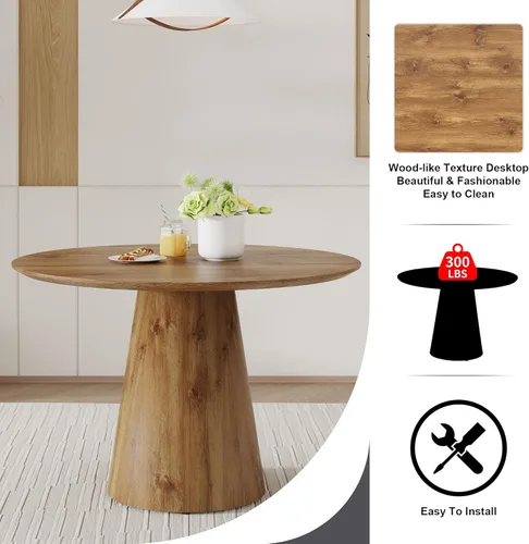 Vista 6 de Mesa de comedor redonda para mesa de comedor de 4/6, 45 pulgadas, mesa de cocina pequeña con pedestal estable, mesa de comedor moderna para cocina
