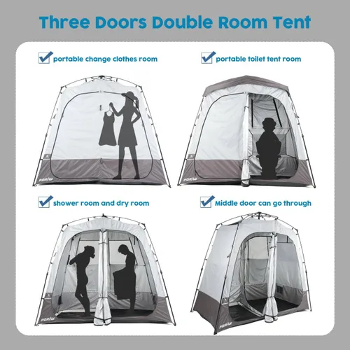 Vista 32 de Porayhut Camping Shower Tent Deluxe Changing Room Easy Set Up Privacy Shelter,Large Toilet Tent with Floor Drain Design for Beach, Camping,Hiking