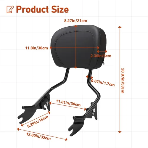 Vista 8 de Almohadilla trasera desmontable para respaldo de pasajero, compatible con Harley Davidson Touring Street Glide, Road King, Road Glide, Electra Glide