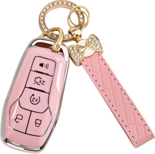 Vista 15 de Funda para llavero Cadillac – Funda de llave de TPU suave con protección y llavero brillante compatible con Escalade CTS SRX XT5 ATS CT6 funda